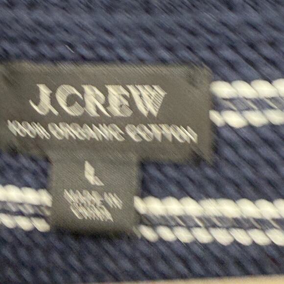 J Crew Mens 100% Organic Cotton Navy Stripe Sweater Thick Cozy Size Large - Picture 6 of 6